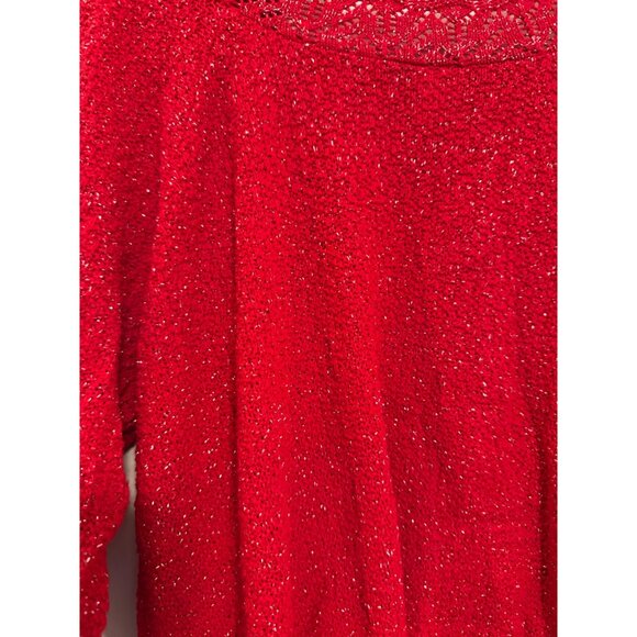 Vintage 90's Adele Knitwear Womens Sparkle Acrylic Lurex Sweater Red Crochet - Picture 5 of 5